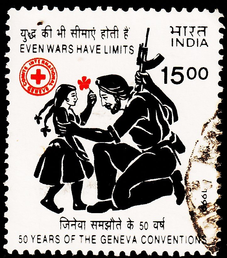 INDIA 1999 GENEVA CONVENTION - SIKH SOLDIER AND GIRL, RED CROSS USED STAMPS