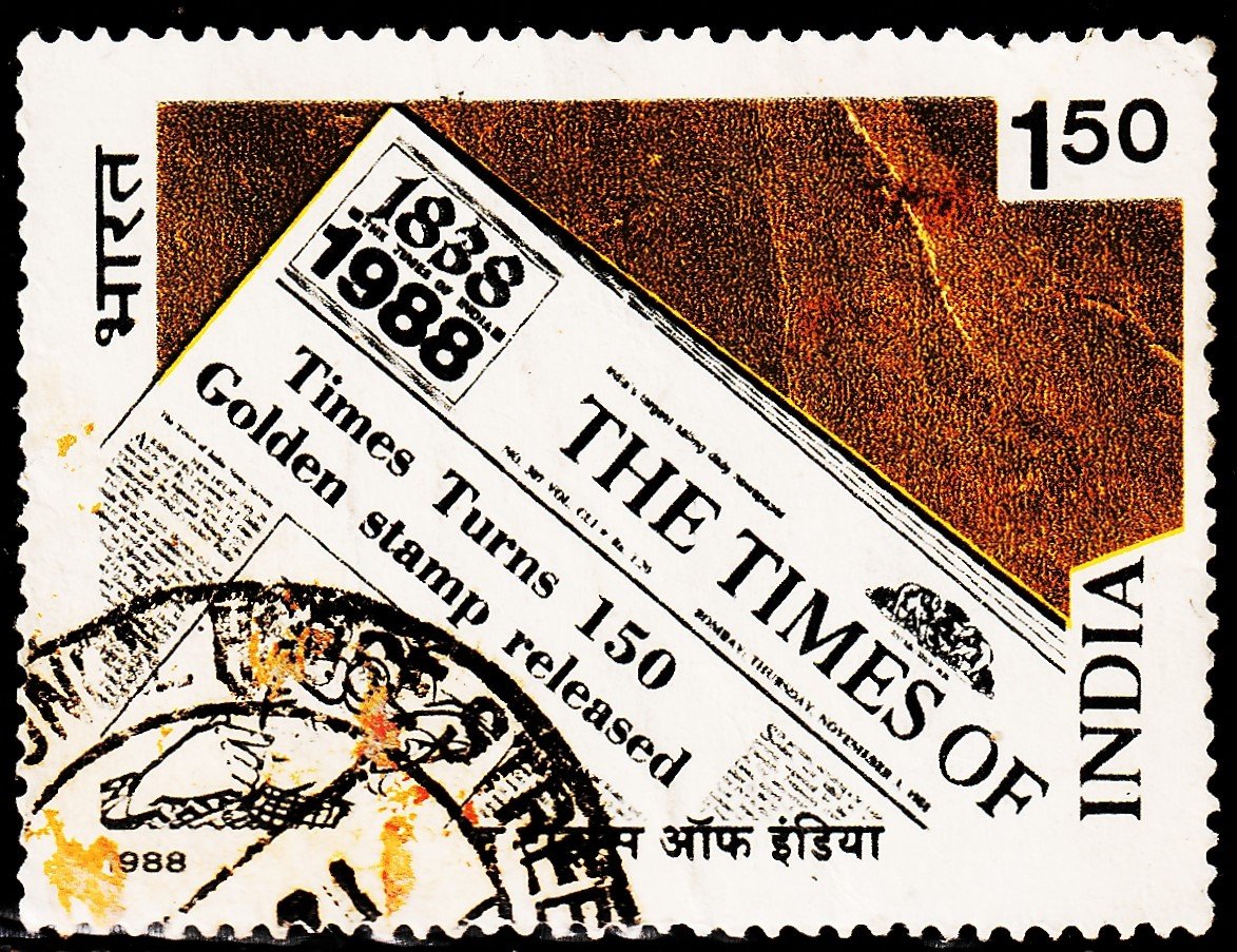 INDIA THE TIMES OF INDIA NEWSPAPER USED STAMPS