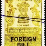 INDIA FOREIGN BILL 100 RS USED FISCAL STAMPS #3036