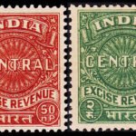 INDIA 1957 CENTRAL EXCISE REVENUE 2 DIFFERENT MINT STAMPS #3034
