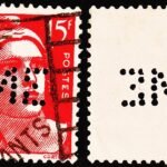 FRANCE MARIANNE PERFIN ON OLD USED STAMPS #2028