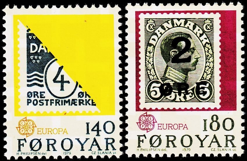 FAROE ISLANDS 1979 STAMP ON STAMP EUROPA STAMP 2V SET MINT NH STAMPS
