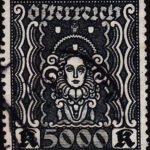 AUSTRIA 1922 SYMBOLS OF ART AND SCIENCE 5000 Kr USED STAMPS #2016