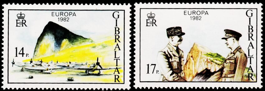 GIBRALTAR 1982 AVIATION HISTORICAL EVENTS EUROPA STAMP 2V SET MINT NH STAMPS