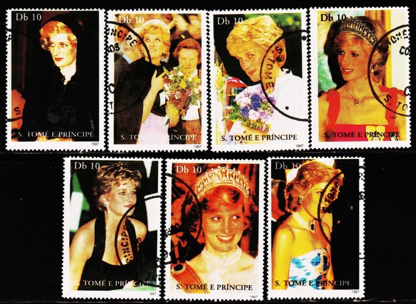 S. TOME AND PRINCIPE LADY DIANA 7 DIFFERENT USED STAMPS CTO