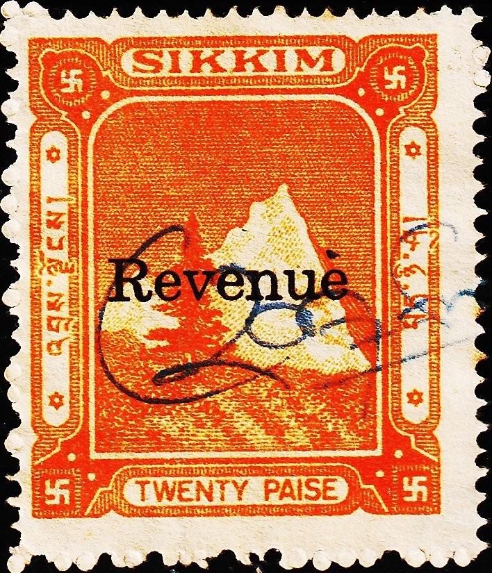 INDIA STATE SIKKAM 20P REVENUE FISCAL USED STAMPS