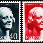 NORWAY 1967 JOHANNE DYBWAD (1867–1950) - NORWEGIAN ACTRESS AND DIRECTOR 2 DIFFERENT MINT NH STAMPS