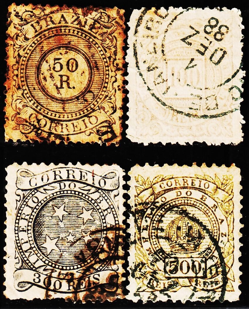 BRAZIL 1884 HIGH CATALOGUE VALUE 4 DIFFERENT OLD USED STAMPS