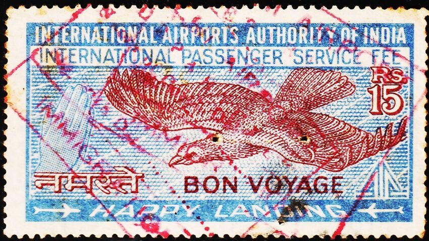 INDIA INTERNATIONAL PASSENGER SERVICE FEE RS15 FISCAL USED STAMPS