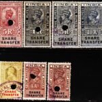 BRITISH INDIA KGV & KGVI SHARE TRANSFER 7 DIFFERENT USED STAMPS