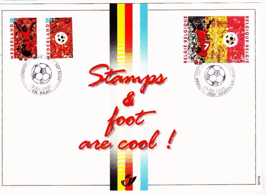 BELGIUM 2000 FOOTBALL SOUVENIR FOLDER WITH 4 STAMPS COB € 8.50