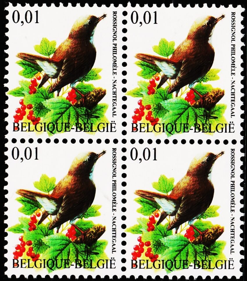 BELGIUM 2004 BIRDS MINT NH STAMPS BLOCK OF 4