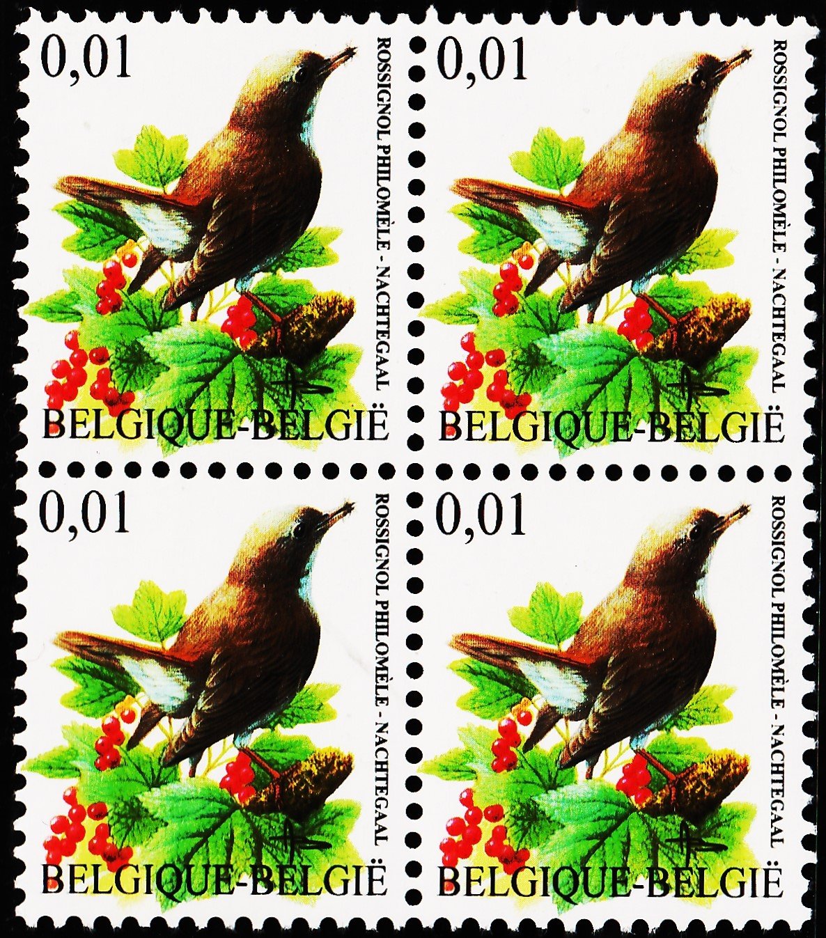 BELGIUM 2004 BIRDS MINT NH STAMPS BLOCK OF 4