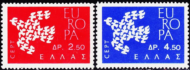GREECE 1961 EUROPA STAMPS BIRDS 2V SET MINT NH STAMPS